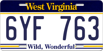 WV license plate 6YF763