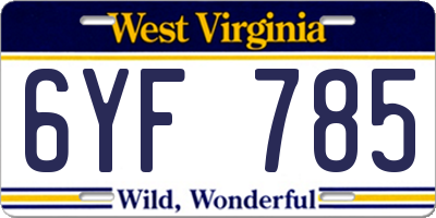 WV license plate 6YF785