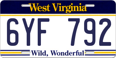 WV license plate 6YF792