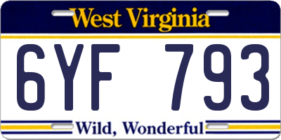 WV license plate 6YF793