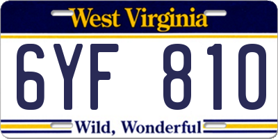 WV license plate 6YF810
