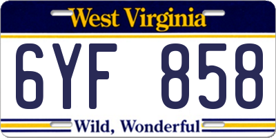 WV license plate 6YF858