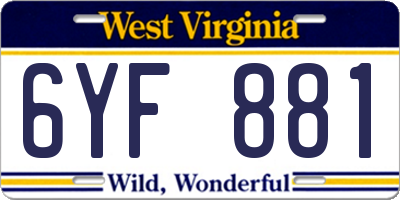 WV license plate 6YF881