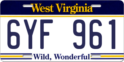 WV license plate 6YF961