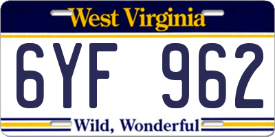 WV license plate 6YF962