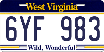 WV license plate 6YF983