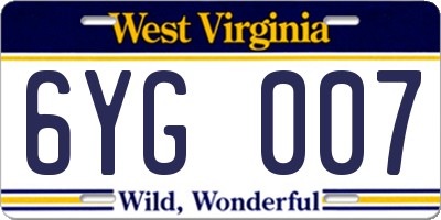WV license plate 6YG007