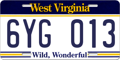 WV license plate 6YG013