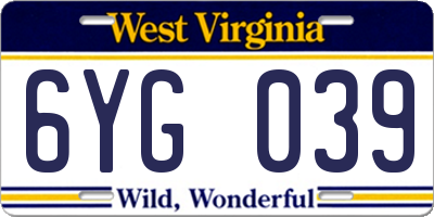 WV license plate 6YG039