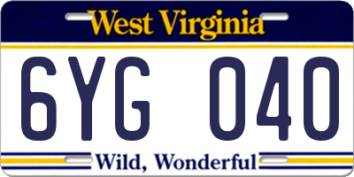 WV license plate 6YG040