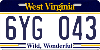 WV license plate 6YG043
