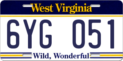 WV license plate 6YG051
