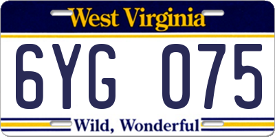 WV license plate 6YG075