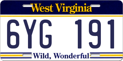 WV license plate 6YG191