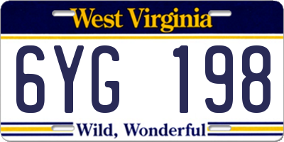WV license plate 6YG198