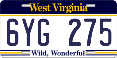 WV license plate 6YG275