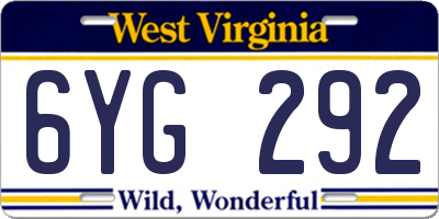 WV license plate 6YG292
