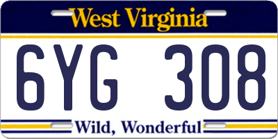 WV license plate 6YG308
