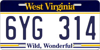 WV license plate 6YG314