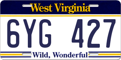 WV license plate 6YG427