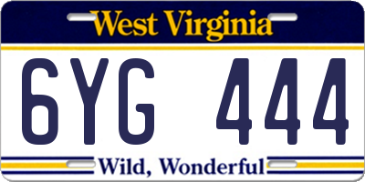 WV license plate 6YG444