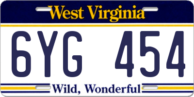 WV license plate 6YG454