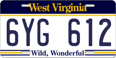 WV license plate 6YG612