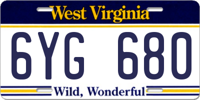 WV license plate 6YG680