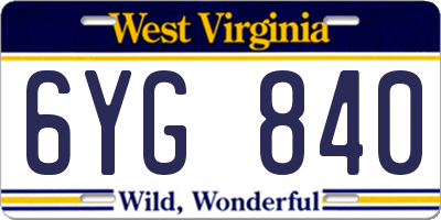 WV license plate 6YG840
