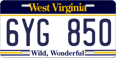 WV license plate 6YG850