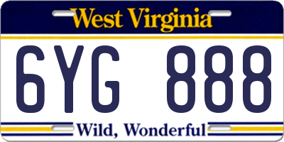 WV license plate 6YG888