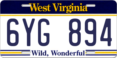 WV license plate 6YG894