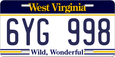 WV license plate 6YG998
