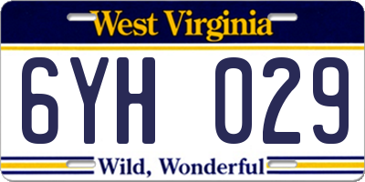 WV license plate 6YH029