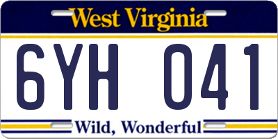 WV license plate 6YH041
