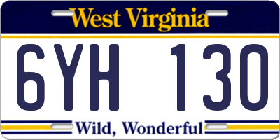 WV license plate 6YH130