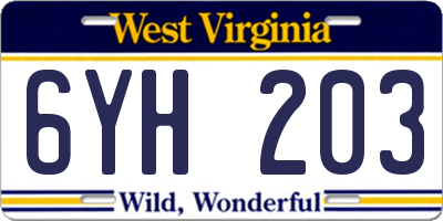 WV license plate 6YH203