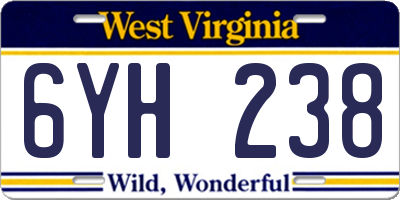 WV license plate 6YH238