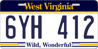 WV license plate 6YH412