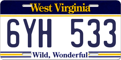 WV license plate 6YH533