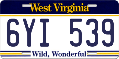 WV license plate 6YI539