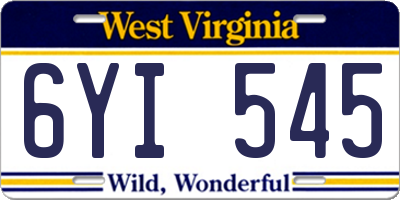WV license plate 6YI545