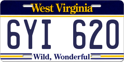 WV license plate 6YI620