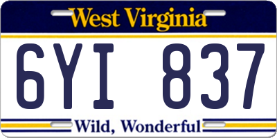 WV license plate 6YI837