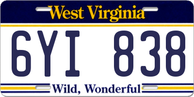 WV license plate 6YI838