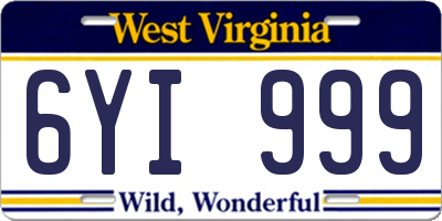 WV license plate 6YI999