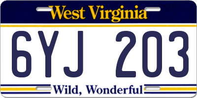 WV license plate 6YJ203
