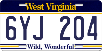 WV license plate 6YJ204