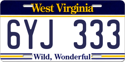 WV license plate 6YJ333
