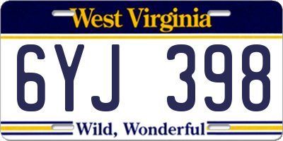 WV license plate 6YJ398